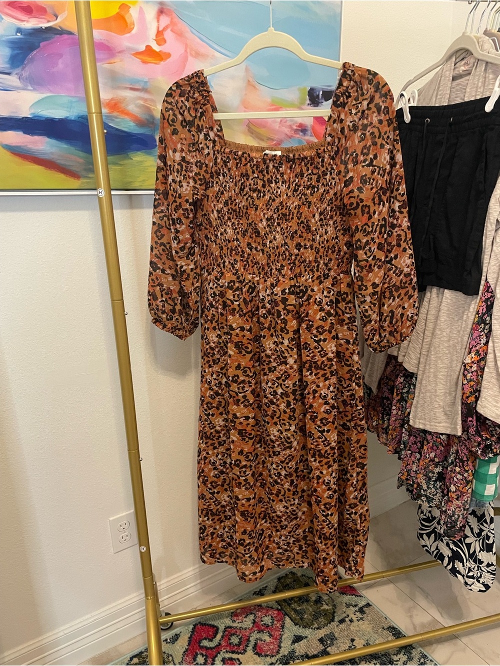 beachlunchlounge Rust Leopard Print Midi Dress Small‎